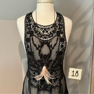 Long feather necklace.